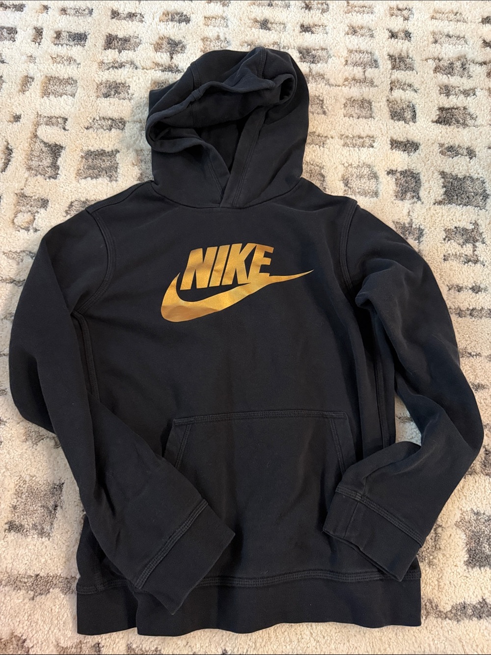Nike Black Hoodie with Gold Swoosh Logo